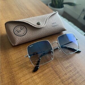 Ray-Ban Silver Frame with Blue Tint Sunglasses